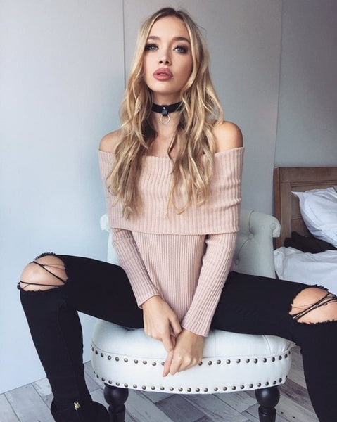 Off Shoulder Knitted Sweater