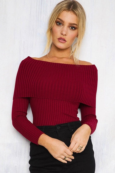 Off Shoulder Knitted Sweater