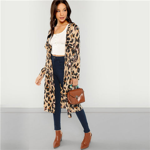 Leopard Print Long Shawl Collar Sweater
