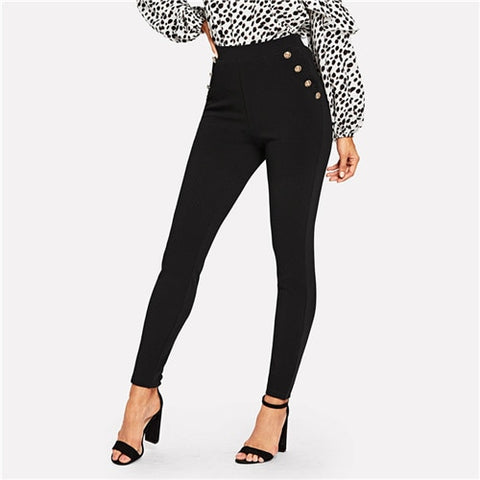 Button Pocket High Waist Skinny Pants