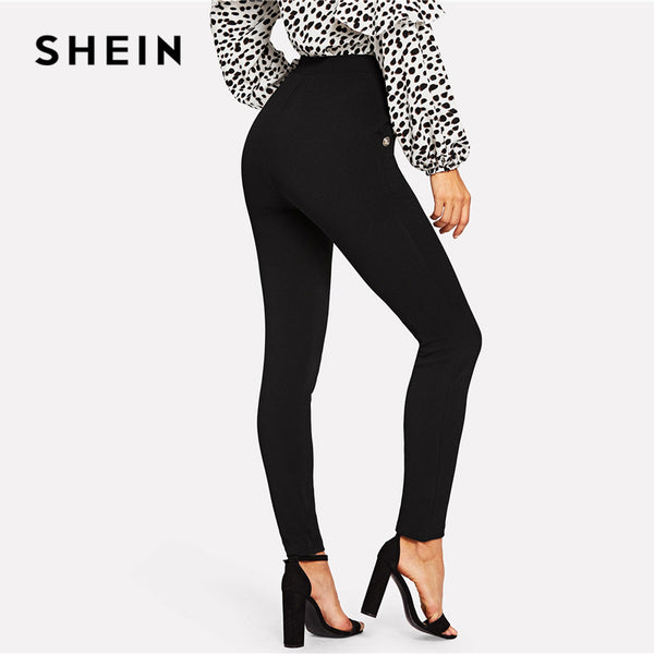 Button Pocket High Waist Skinny Pants