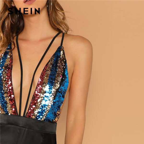 Black Plunging Halter Jumpsuit