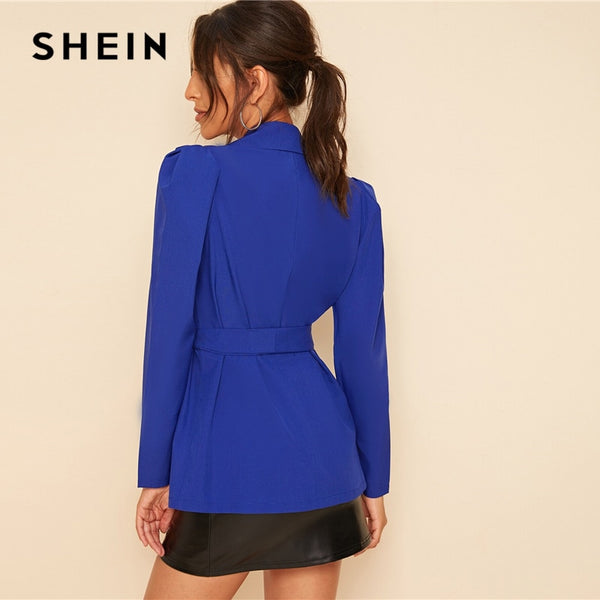 Blue Notch Collar Puff Sleeve Blazer