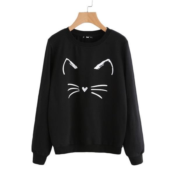 Cartoon Cat Print Long Sleeve Sweatshirt