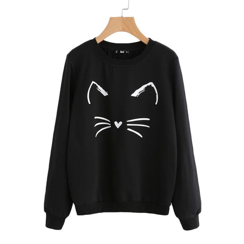 Cartoon Cat Print Long Sleeve Sweatshirt