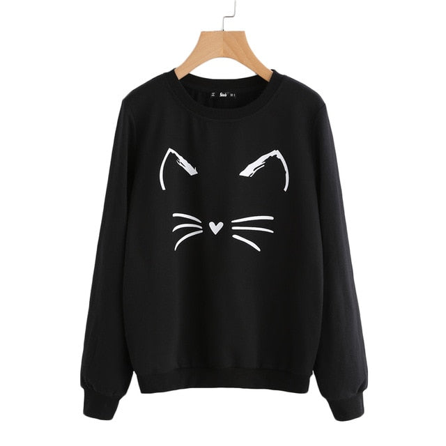 Cartoon Cat Print Long Sleeve Sweatshirt