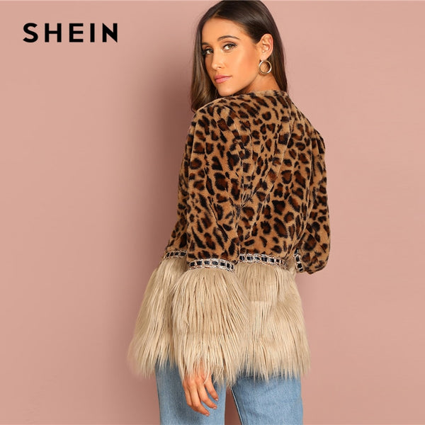 Leopard Faux Fur Long Sleeve Coat