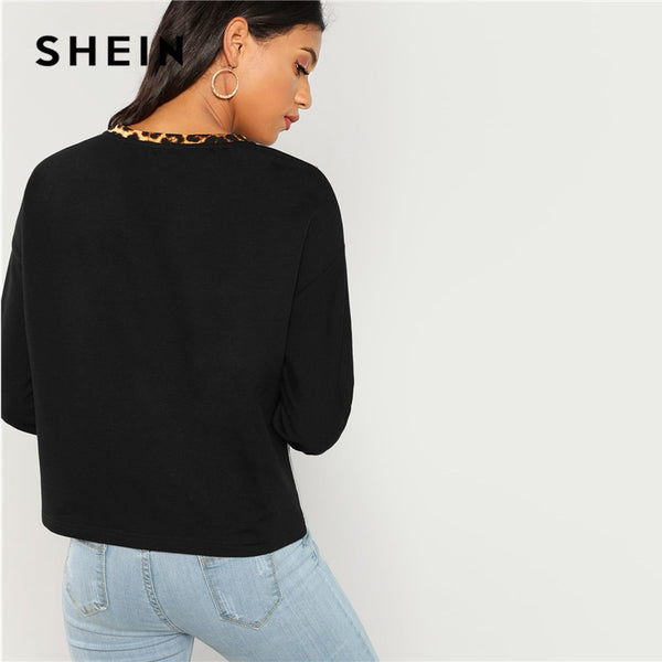 Colorblock Leopard Raglan Pullover Sweatshirt