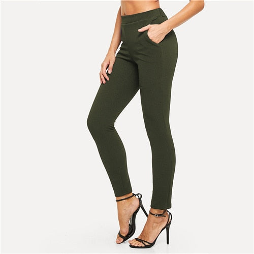 Mid Waist Skinny Pencil Pants