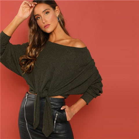 Green Rib Knit Sweater