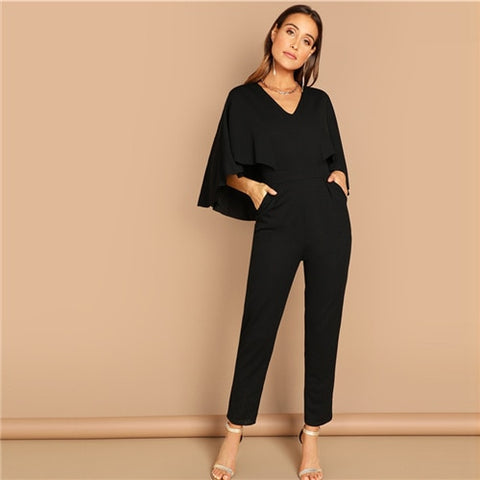V-Neck Cape Long Sleeve Jumpsuit