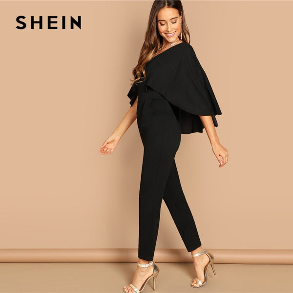 V-Neck Cape Long Sleeve Jumpsuit