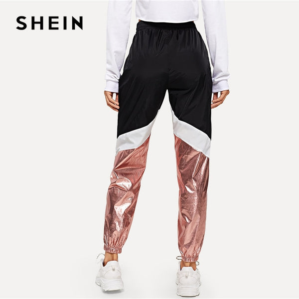 Colorblock Contrast Metallic Tapered Joggers