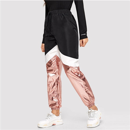 Metallic Panel Colorblock Sweatpants