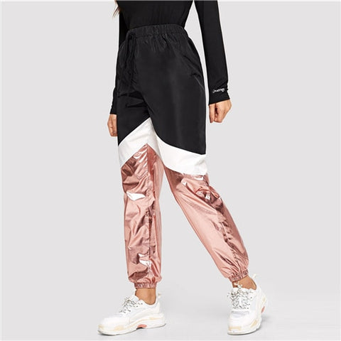 Metallic Panel Colorblock Sweatpants