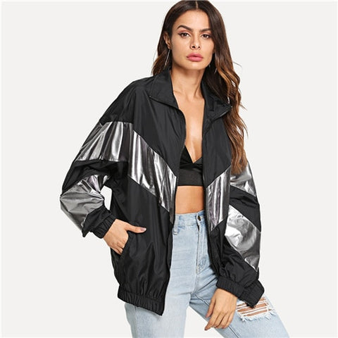Metallic Panel Colorblock Jacket