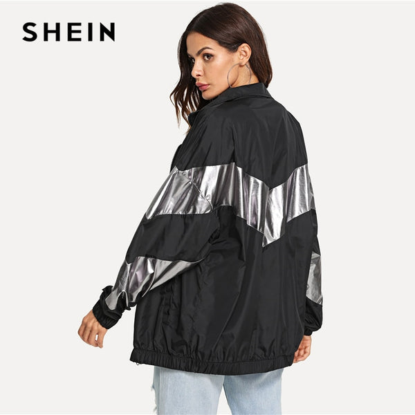 Metallic Panel Colorblock Jacket