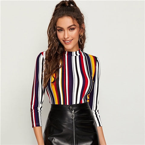 Multicolor Form Fitted Striped Top