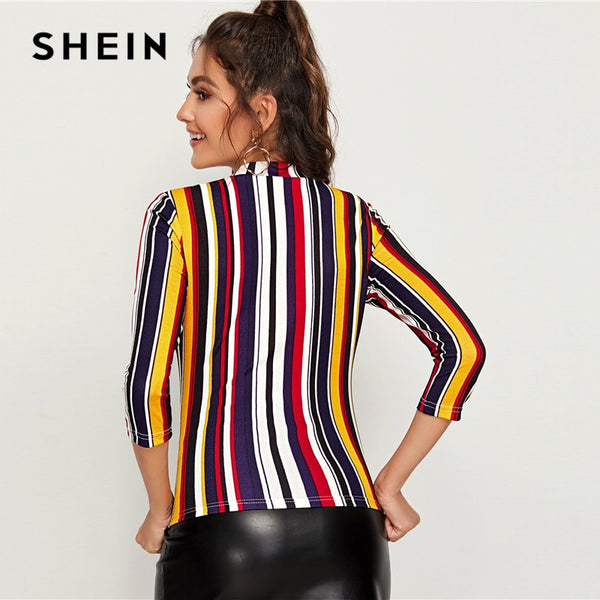 Multicolor Form Fitted Striped Top