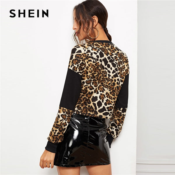 Leopard Colorblock Long Sleeve Sweater
