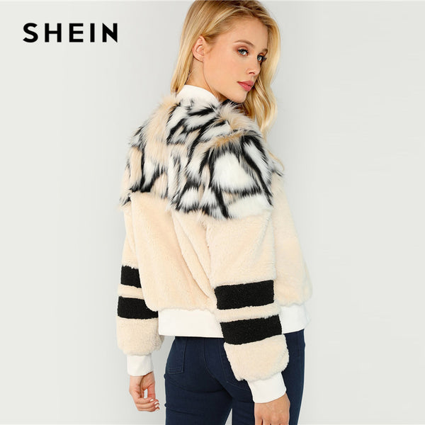 Multicolor Zip Up Faux Fur Coat