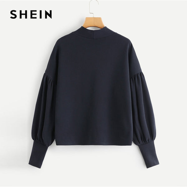 Mock Neck Pearl Embellished Drop Shoulder Top