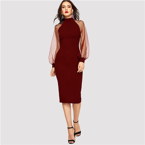Mesh Lantern Sleeve Bodycon Dress