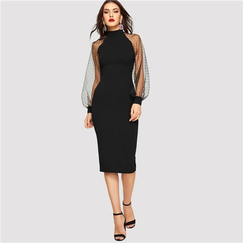 Mesh Lantern Sleeve Bodycon Dress