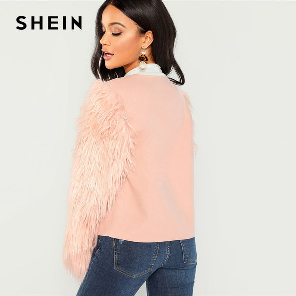 Pink Faux Fur Sleeve Coat