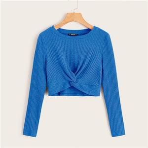 Twist Front Rib-knit Crop Top