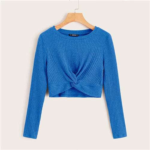 Twist Front Rib-knit Crop Top
