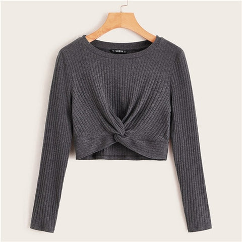 Twist Front Rib-knit Crop Top
