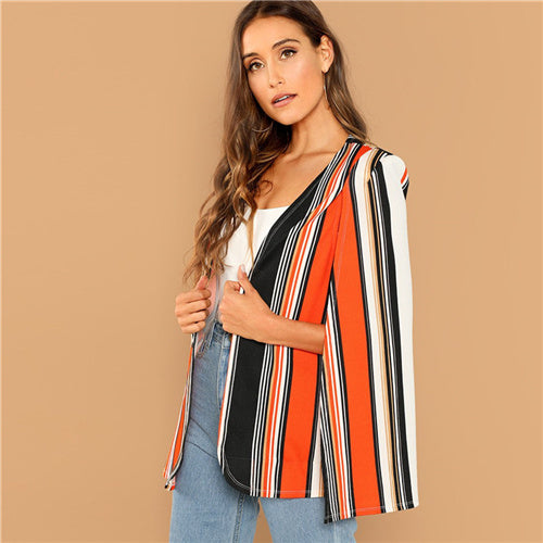 Open Front Striped Cape Jacket