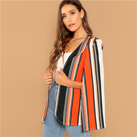 Open Front Striped Cape Jacket