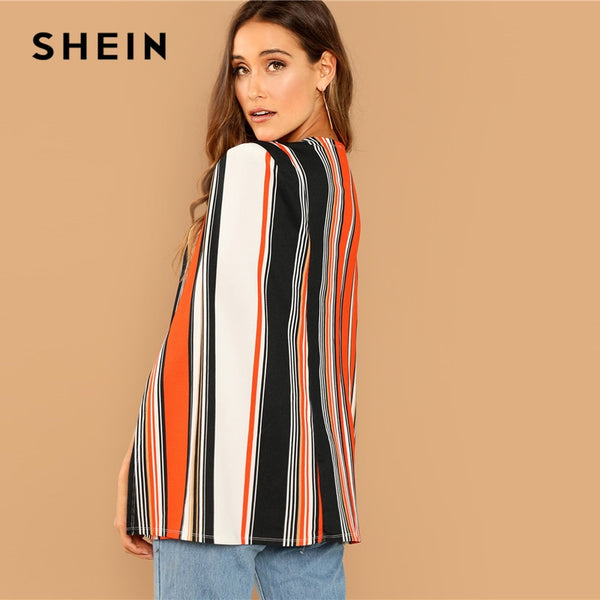 Open Front Striped Cape Jacket