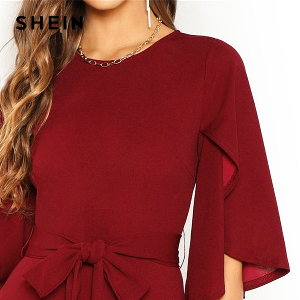 Flutter Sleeve Self Belted Pencil Dress
