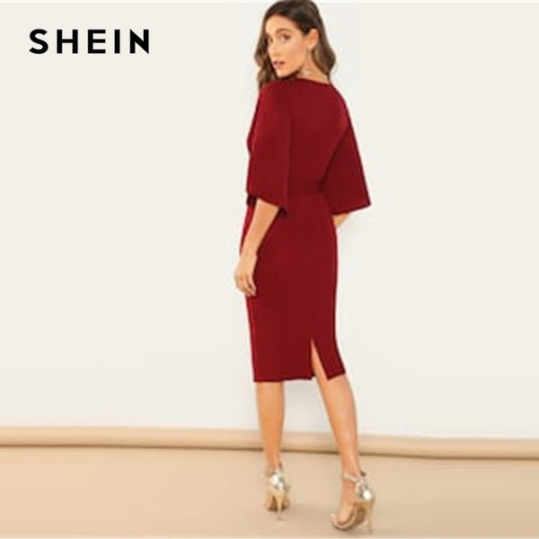 Flutter Sleeve Self Belted Pencil Dress