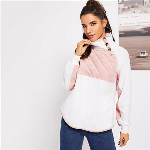 Two Tone Quilted Pullover Sweatshirt