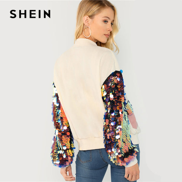 Sequin Sleeve Zip Up Jacket