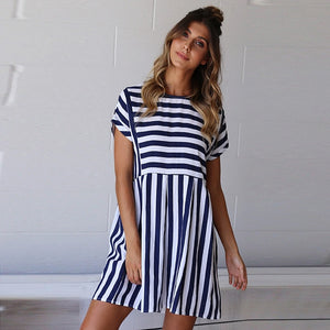 Stripe A-Line Short Sleeve Mini Dress
