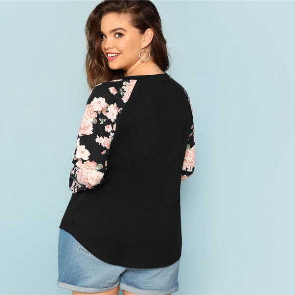 Floral Print Raglan Sleeve Top