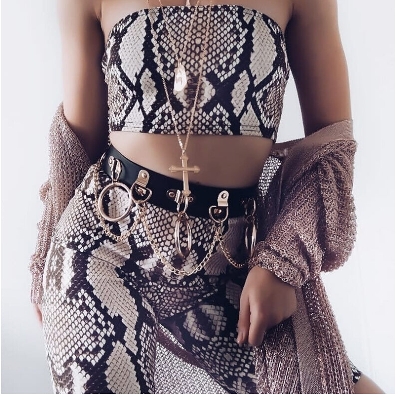 Snakeskin Tube Top and Shorts Bodycon Set