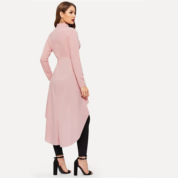 Pink Mock Neck Double Breasted Blouse