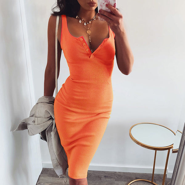 Knee-Length V-Neck Bodycon Dress