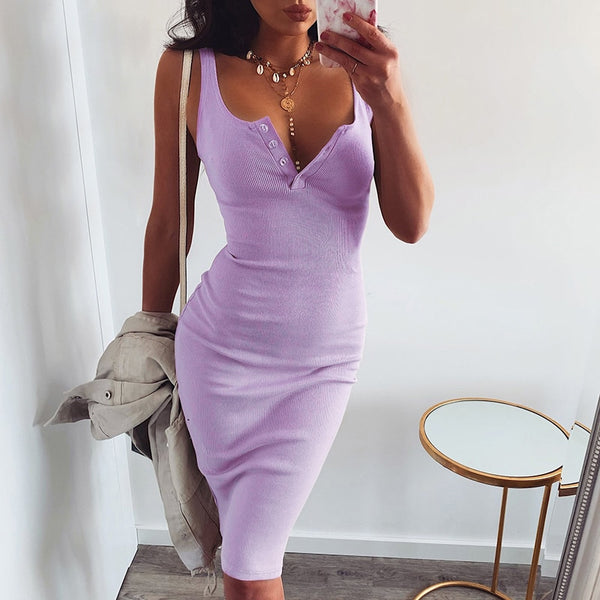 Knee-Length V-Neck Bodycon Dress