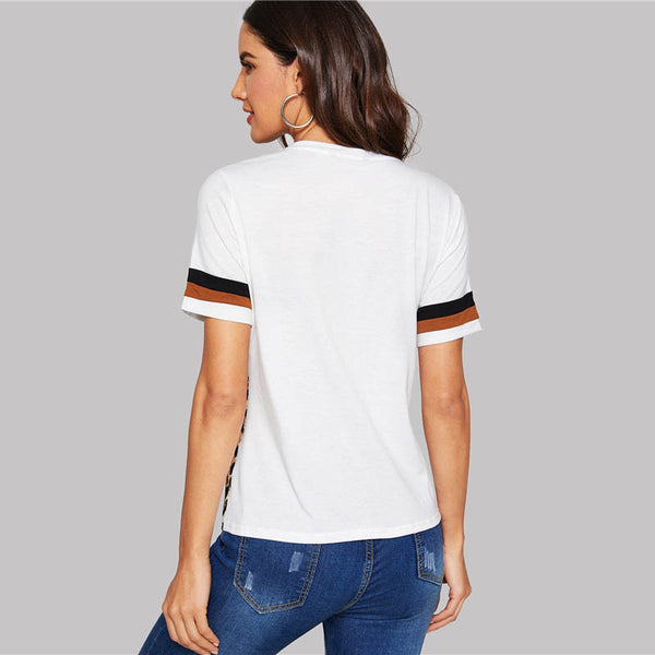 Color Block Leopard Panel Short Top