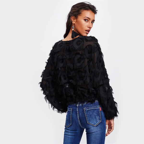 Fringe Patch Mesh Top