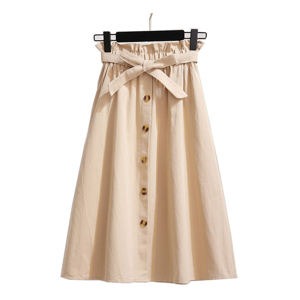 High Waist A-Line Midi Skirt With Belt
