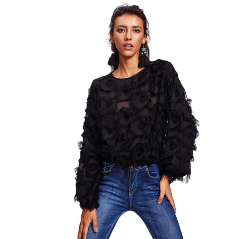 Fringe Patch Mesh Top