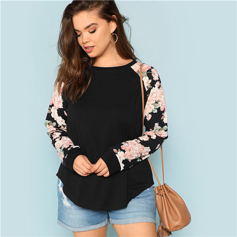 Floral Print Raglan Sleeve Top